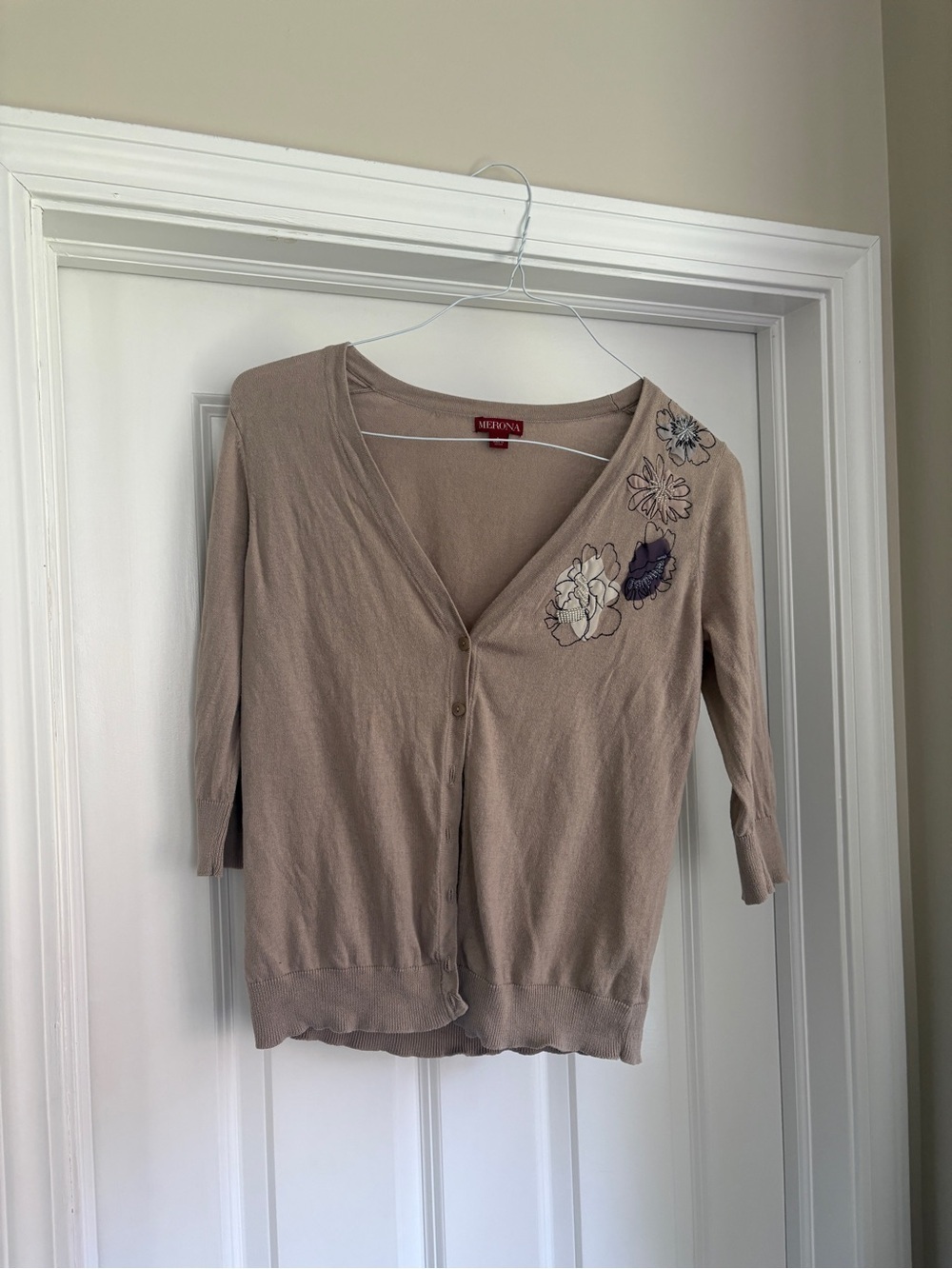 Merona Floral Beaded Quarter Sleeve Cardigan Women’s Large Feminine Floral Chic